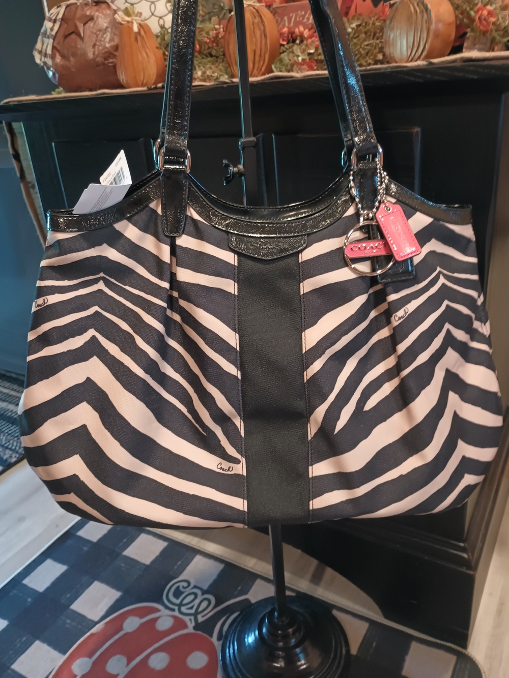 NWT Coach Devin Zebra Print Signature Stripe Shoulder Bag Tote F24022 Rare Y2K